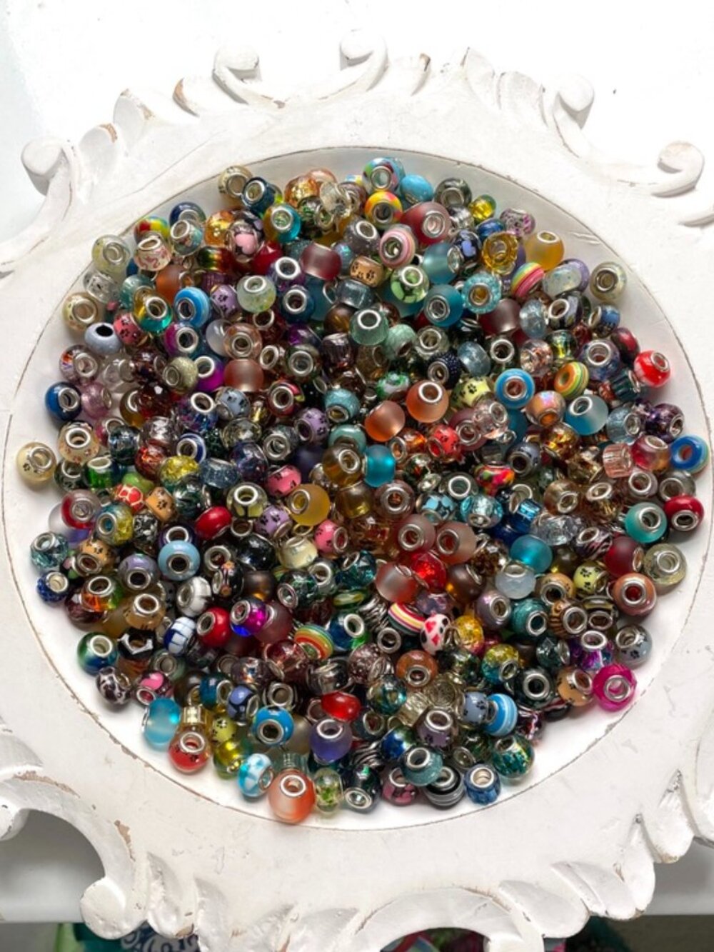 500+ Glass and Silvertone European Bead Lot-Mixed European Bead Lot